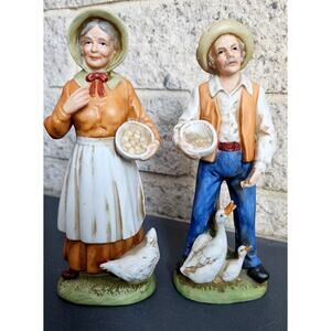 Homco Old Man Woman Duck Farmers #1426/1420 Figurines Chicken 8"